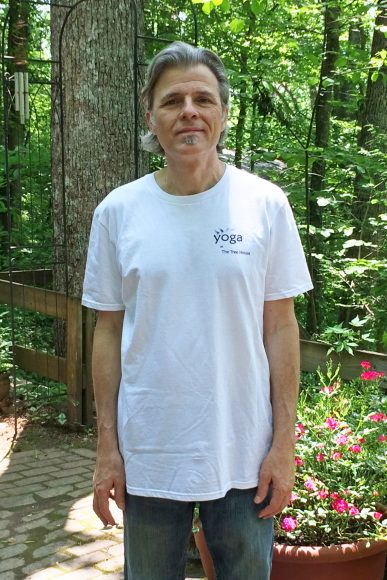 Yoga at the Treehouse Fruit of the Loom® ink printed heavy cotton HD™ Men's T-shirt - logo left chest